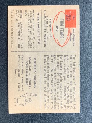 1954 Bowman Football Card 20 Tom Fears Los Angeles Rams Ex,  Vintage 4