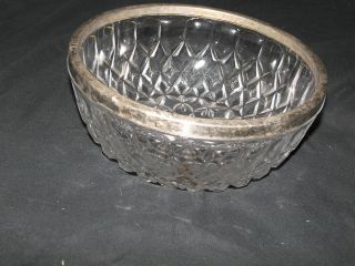 Vintage Cut Clear Glass Bowl With Silver Rim