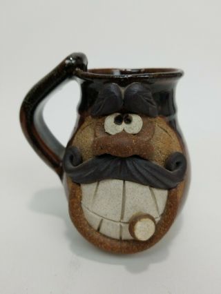 Vintage Ugly Funny Face Mustache Pottery Mug 3d Smoker