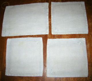 Set Of Four Vintage Italian Embroidered Hemstitch Linen Hot Mats Pad Inserts
