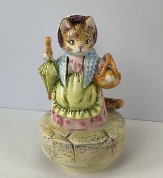 Schmid Vtg Mrs Ribby Cat Music Box Plays Tiny Dancer Beatrix Potter Japan