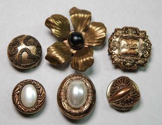 6 Vintage Nony York Button Covers Bronze Tone Moonstones