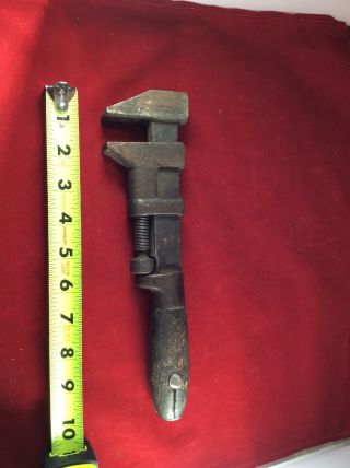 Vintage Pipe Monkey Wrench Adjustable Made In Usa Primitive Wood On Handle