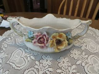 Vintage Capodimonte Porcelain Rose Floral Decorative Bowl 5 1/2 Tall