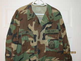 Mens Vintage US Navy MP Long Sleeved Camo Shirt Size Large Regular 2