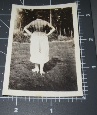 Woman W/ Back To Camera Backwards Pose Skirt Shirt Dress Vintage Snapshot Photo