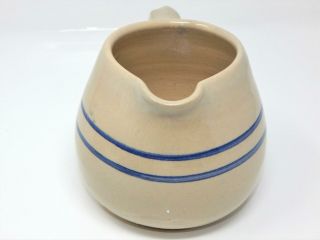 Antique Vintage Stoneware Pitcher Pottery Crock with Blue Band/Stripes Primitive 2