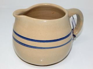 Antique Vintage Stoneware Pitcher Pottery Crock with Blue Band/Stripes Primitive 5