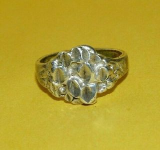 Vtg Mid - Century Brutalist " 925 " Sterling Silver Nugget Design Ring Size 7 Signed