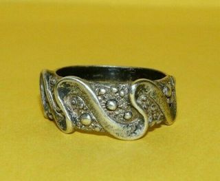 Vtg Mid - Century Brutalist " 925 " Sterling Silver Abstract Band Ring Size 5 Signed