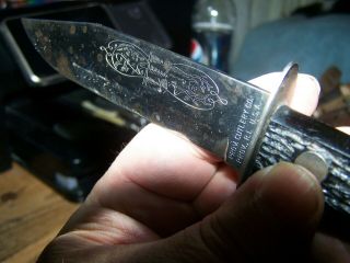 Vintage Fixed Blade Knife Providence Cutlery Co.  R.  I.  Fish & Buck Etch 8 3/4 In.