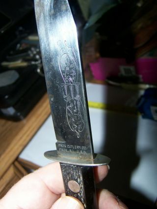 VINTAGE FIXED BLADE KNIFE PROVIDENCE CUTLERY CO.  R.  I.  FISH & BUCK ETCH 8 3/4 IN. 4