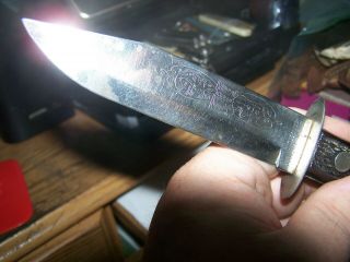 VINTAGE FIXED BLADE KNIFE PROVIDENCE CUTLERY CO.  R.  I.  FISH & BUCK ETCH 8 3/4 IN. 5
