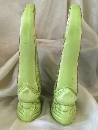 Set Of 2 Vintage MCM 9” Ceramic Swans - Lime Green Figurine/Bookend 4