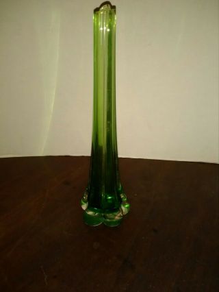 Vintage Mid Century Made In Japan 9 1/2 Glass Vase Swung? Stretch? Green Art