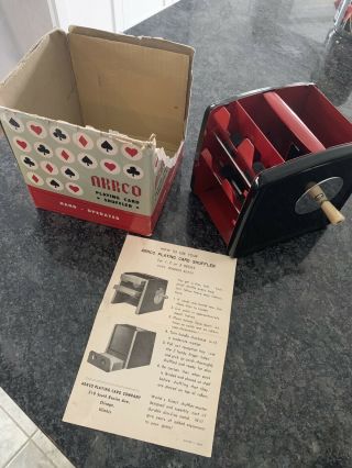 Vintage Metal Arrco Playing Card Shuffler Hand Operated Burgundy And Black 80707