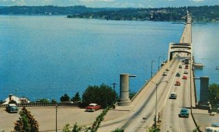 Lake Washington Floating Bridge Seattle Wa Classic Cars Chrome Vintage Postcard