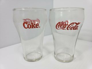 2 Vintage Rare Coca Cola Coke Glasses - Clear Red Hour Glass 5 " Tall