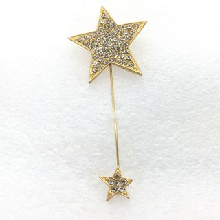 Vintage Star Stick Pin Clear Glass Pave Rhinestone Costume Jewelry