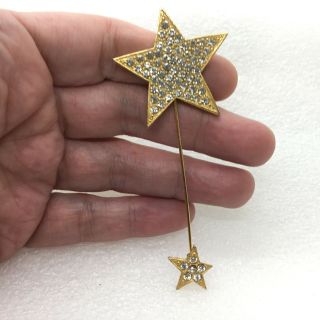 Vintage STAR STICK PIN Clear Glass Pave Rhinestone Costume Jewelry 2