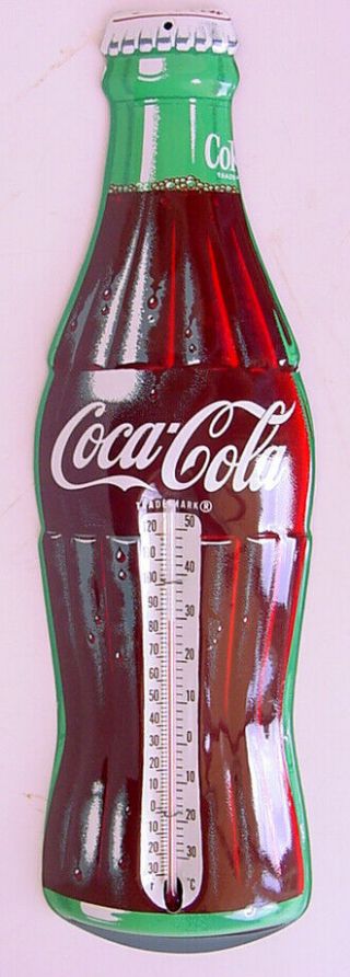 Vintage M.  C.  A.  Coca - Cola 16.  5 " Litho Metal Coke Bottle Thermometer