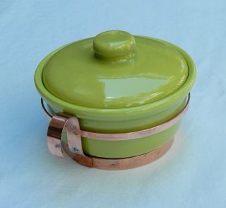 Vintage Bauer Avocado Green Covered Casserole Dish With Handle