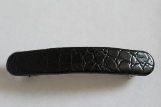 Vtg Leather/leatherette Bar Hair Barrette / Clip Black France 3.  5 " (j54)