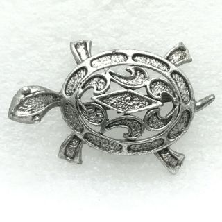 Signed Jj Vintage Turtle Brooch Pin Silver Tone Animal Costume Jewelry