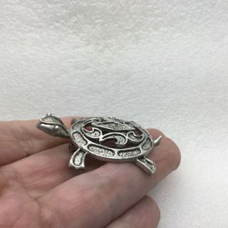Signed JJ Vintage TURTLE BROOCH Pin Silver Tone Animal Costume Jewelry 3
