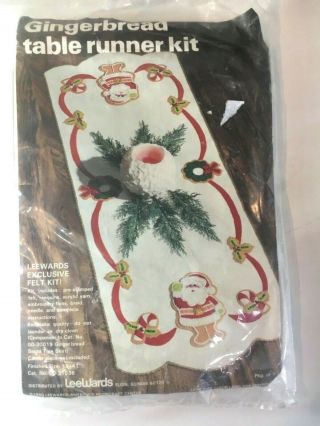 Leewards Table Runner Kit Vtg 1980 Santa Gingerbread 15” X 41” Christmas Decor