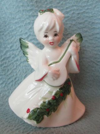 Vintage Lefton 6394 Christmas Angel Playing Guitar 4 " Figurine Ceramic Japan