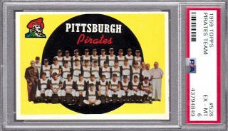 Vintage Graded Baseball Card - 1959 Topps - Pirates Team Card - Psa Ex - Mt 6 - 528