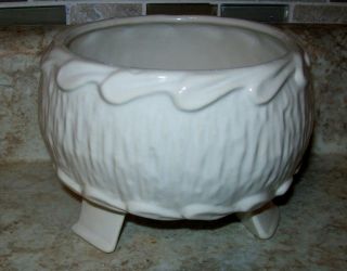 Vintage White Round Ceramic 4 Footed Planter 5.  5 " By 4 " Marked Usa 75