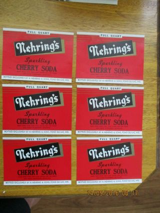 6 Vintage Nehrings Sparkling Cherry Soda Pop Bottle Labels Fon Du Lac Wis