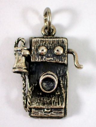 Vtg DANECRAFT Sterling Silver Antique Wall Phone Telephone Charm Pendant 3