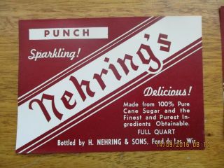 6 Vintage Nehrings Punch soda pop bottle labels Fon du Lac Wis 2