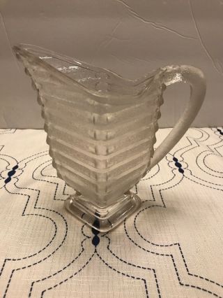 Vintage Anchor Hocking Manhattan Square Clear Frosted Ribbed Glass Creamer 5.  5”