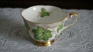 Vintage Royal Chelsea Green Maple Leaf Gold Trim Tea Cup,  England