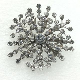 Vintage Flower Burst Brooch Pin Clear Glass Rhinestone Costume Jewelry