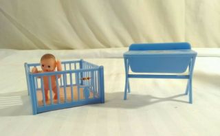 Renewal Plastic Dollhouse Furniture Baby Playpen Jointed Baby,  Changing Table