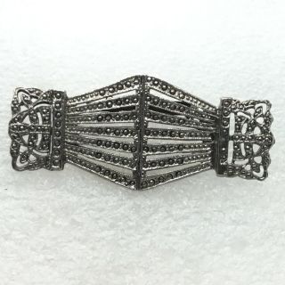Vintage Art Deco Style Brooch Pin Faux Marcasite Silver Tone Costume Jewelry