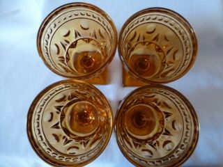 Vintage Indiana Glass Amber Square Based Goblets Park Lane Pattern (Set of 4) 2