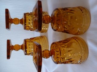 Vintage Indiana Glass Amber Square Based Goblets Park Lane Pattern (Set of 4) 3