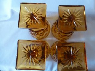 Vintage Indiana Glass Amber Square Based Goblets Park Lane Pattern (Set of 4) 4