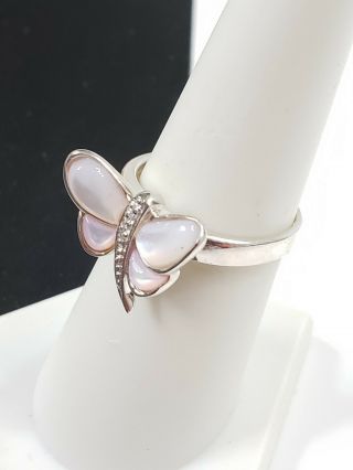 Vintage Sterling Silver Mother Of Pearl Inlay Butterfly Ring Sz 10 (2.  7 G)
