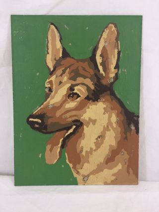 Vtg Unframed Paint By Number 6” X 8” Dog German Shepard Mc Era Distressed