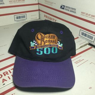 Vtg 90s Cracker Barrel Old Country Store 500 Nascar Black Snapback Hat Embroider