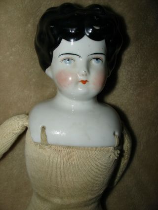 17 " China Head Antique Doll,  Black Hair,  Missing Lower Arms,  Sweet & Loved
