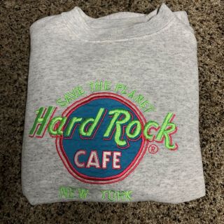 Hard Rock Cafe Save The Planet York Gray Mens Xl Sweatshirt Vintage