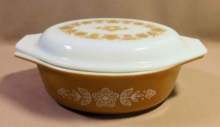 Vintage Pyrex 043 Butterfly Gold Casserole Baking Dish Bowl 1 1/2 Quart W / Lid